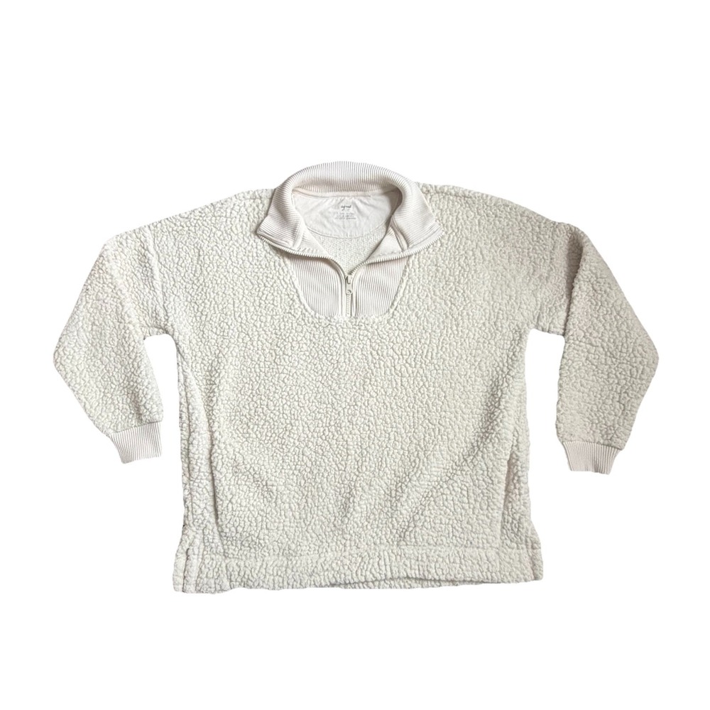 Aerie Dream Sherpa Cream Quarter Zip Pullover Sweatshirt Sweater Jacket Size XS‎